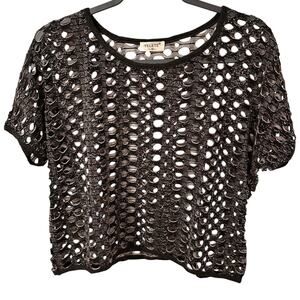 Yelete Fishnet Women's Cropped Top, NWOT, Black Gray, size M